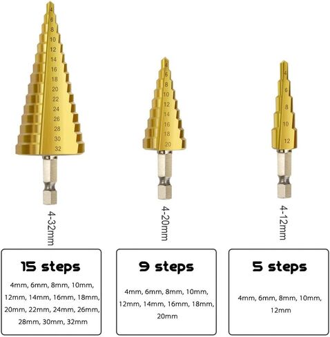 Zhushan 5pcs Step Drill Bit Set,High Speed Step Drill Bit, HSS Cobalt Multiple Hole 50 Sizes Titanium Step Drill Bit with Aluminum Case in Saudi Arabia