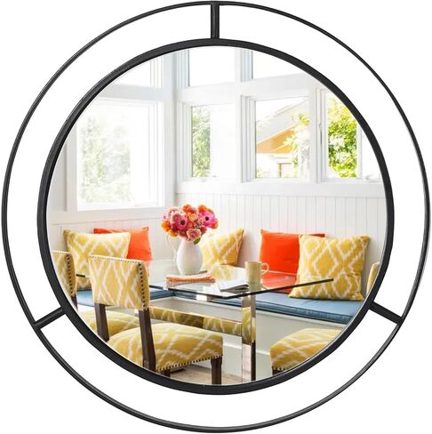 RiteSune Black Round Mirror 24", Wall Mirror Circle Mirrors for Wall Decor, Hanging Entryway Mirror for Bathroom Living Room in Kuwait