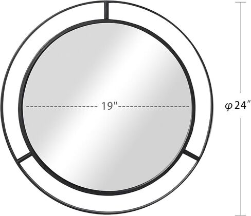 RiteSune Black Round Mirror 24", Wall Mirror Circle Mirrors for Wall Decor, Hanging Entryway Mirror for Bathroom Living Room in Kuwait