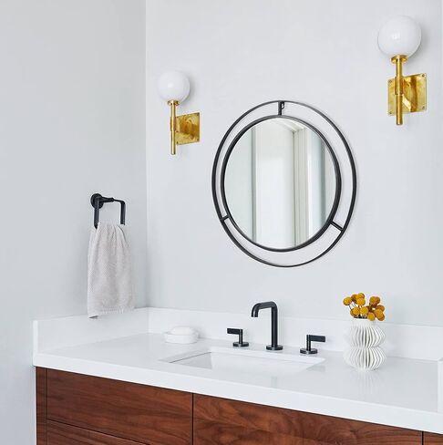 RiteSune Black Round Mirror 24", Wall Mirror Circle Mirrors for Wall Decor, Hanging Entryway Mirror for Bathroom Living Room in Kuwait