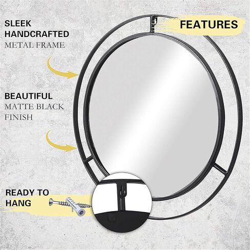 RiteSune Black Round Mirror 24", Wall Mirror Circle Mirrors for Wall Decor, Hanging Entryway Mirror for Bathroom Living Room in Kuwait