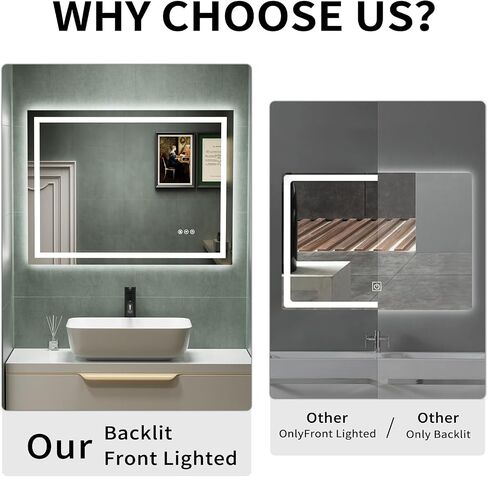 Led Bathroom Mirror 24"x 32" Wall-Mounted Vanity Smart Mirror with Front and Backlight,Anti Fog,Dimmable Waterproof Smart Touch Button Makeup Mirror with Lights Vertical & Horizontal in Saudi Arabia