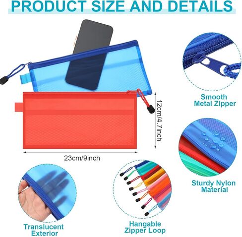 80 قطعة من البلاستيك المقاوم للماء بطبقة مزدوجة بسحاب مقاس 9 × 4-1/2 بوصة، أكياس ملفات الفاتورة، حقيبة فاتورة، حقيبة تخزين أقلام الرصاص، حقيبة مستحضرات تجميل متعددة الأغراض، حقيبة أدوات الزينة للسفر والمدرسة، 8 ألوان in Kuwait