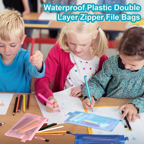 80 قطعة من البلاستيك المقاوم للماء بطبقة مزدوجة بسحاب مقاس 9 × 4-1/2 بوصة، أكياس ملفات الفاتورة، حقيبة فاتورة، حقيبة تخزين أقلام الرصاص، حقيبة مستحضرات تجميل متعددة الأغراض، حقيبة أدوات الزينة للسفر والمدرسة، 8 ألوان in Kuwait