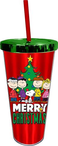 Spoontiques - Diamond Tumbler - Textured Cup with Straw - Double Wall Insulated and BPA Free - Charlie Brown & Snoopy - Yellow - 20 oz in Saudi Arabia