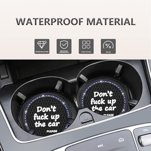 2 PCS Bling Car Cup Coaster, 2.75 Inch Crystal Rhinestone Cup Holder Coaster, Universal Anti Slip Shockproof Coasters Insert Cup Mat for Most Cars (Black & Blue) in Saudi Arabia