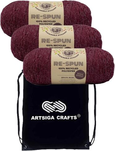 Lion Brand Re Spun Parchment 126-099 (3-Skeins - Same Dye Lot) Worsted Medium #4 Polyester Yarn for Crocheting and Knitting with Project Bag in Saudi Arabia