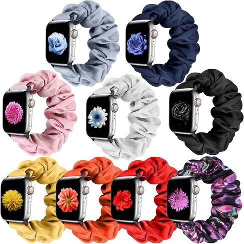 متوافق مع سوار ساعة Apple Scrunchie 49 مم 45 مم 44 مم 42 مم 41 مم 40 مم 38 مم، نسيج مرن ناعم مطبوع بديل لأساور المعصم للنساء والفتيات لـ iWatch Ultra/Ultra 2 Series 9/8/7/6/5/4/3/2/1/ SE in Kuwait