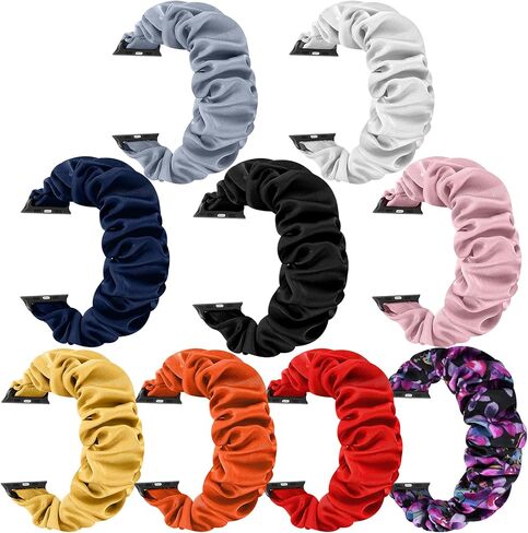متوافق مع سوار ساعة Apple Scrunchie 49 مم 45 مم 44 مم 42 مم 41 مم 40 مم 38 مم، نسيج مرن ناعم مطبوع بديل لأساور المعصم للنساء والفتيات لـ iWatch Ultra/Ultra 2 Series 9/8/7/6/5/4/3/2/1/ SE in Kuwait