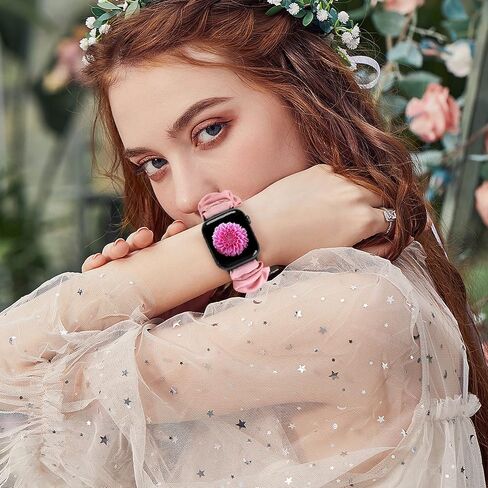 متوافق مع سوار ساعة Apple Scrunchie 49 مم 45 مم 44 مم 42 مم 41 مم 40 مم 38 مم، نسيج مرن ناعم مطبوع بديل لأساور المعصم للنساء والفتيات لـ iWatch Ultra/Ultra 2 Series 9/8/7/6/5/4/3/2/1/ SE in Kuwait