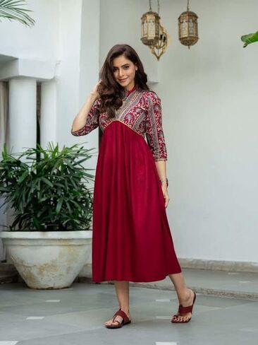 Women's Rayon Printed Anarkali Kurti | Pakistani Style Rayon Printed Kurti For Women | Ready to wear in Saudi Arabia