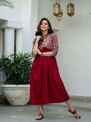 Women's Rayon Printed Anarkali Kurti | Pakistani Style Rayon Printed Kurti For Women | Ready to wear in Saudi Arabia
