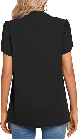 Aodemo Women's 2024 Summer Dressy Collared V Neck Chiffon Blouse Business Tunic Petal Short Sleeve Shirt Office Work Tops in Saudi Arabia