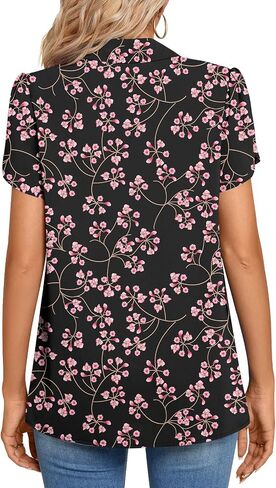 Aodemo Women's 2024 Summer Dressy Collared V Neck Chiffon Blouse Business Tunic Petal Short Sleeve Shirt Office Work Tops in Saudi Arabia