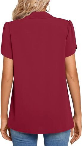Aodemo Women's 2024 Summer Dressy Collared V Neck Chiffon Blouse Business Tunic Petal Short Sleeve Shirt Office Work Tops in Saudi Arabia