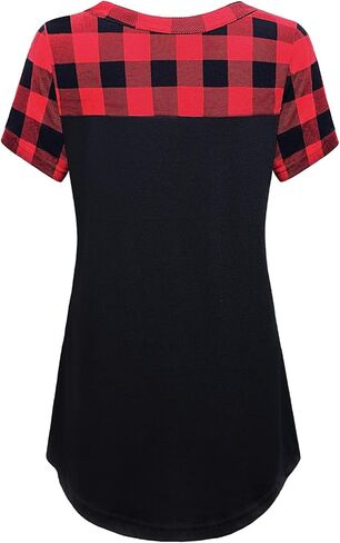 MOQIVGI Womens Short Sleeve Vneck Hi Low Hem Patchwork Tops with Pocket in Saudi Arabia