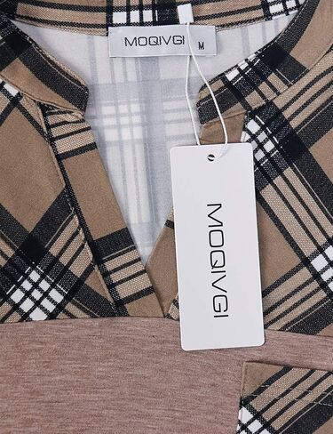 MOQIVGI Womens Short Sleeve Vneck Hi Low Hem Patchwork Tops with Pocket in Kuwait