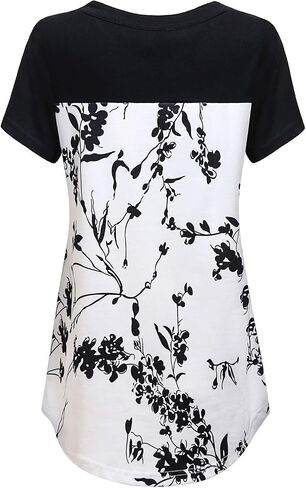 MOQIVGI Womens Short Sleeve Vneck Hi Low Hem Patchwork Tops with Pocket in Saudi Arabia