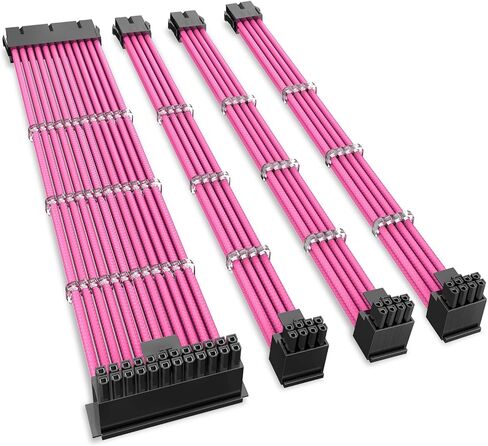 Power Supply PSU Sleeved Extension Cable Kit with 90 Degree Right Angle Connector Adapter,ATX/EPS/8 Pin PCIE for PC PSU Cable Pink with Combs 4 Pack 30CM in Kuwait