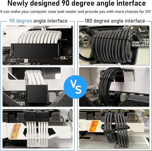 Power Supply PSU Sleeved Extension Cable Kit with 90 Degree Right Angle Connector Adapter,ATX/EPS/8 Pin PCIE for PC PSU Cable Pink with Combs 4 Pack 30CM in Kuwait
