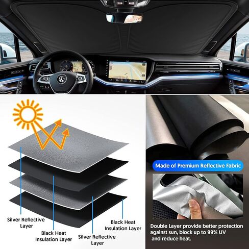 Custom Foldable Windshield Sunshade Compatible with 2016 2017 2018 2019 2020 2021 2022 Nissan Kicks, Made in U.S in Saudi Arabia