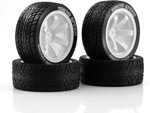 4PCS 1/10 RC Rubber On-Road Tires(6-Spokes) 12mm Hex Plastic Wheel Hub 67mm Wheel Tires Set for 1/10 Traxxas HSP 94122 Kyosho Tamiya FW06 TT02 HPI in Kuwait