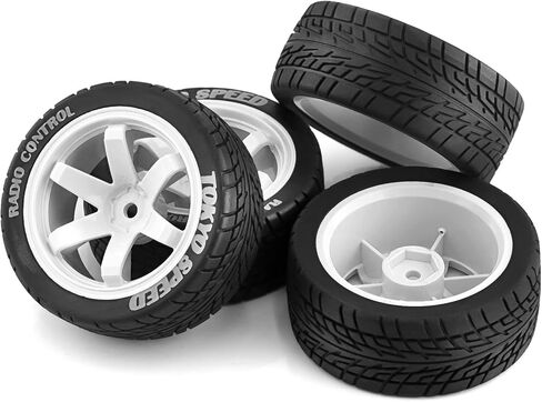 4PCS 1/10 RC Rubber On-Road Tires(6-Spokes) 12mm Hex Plastic Wheel Hub 67mm Wheel Tires Set for 1/10 Traxxas HSP 94122 Kyosho Tamiya FW06 TT02 HPI in Kuwait