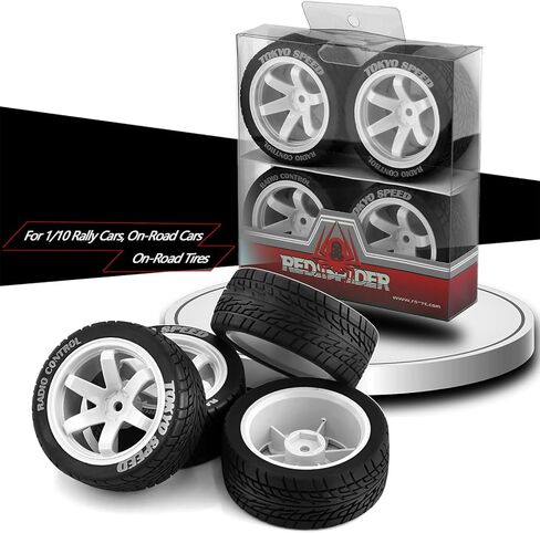 4PCS 1/10 RC Rubber On-Road Tires(6-Spokes) 12mm Hex Plastic Wheel Hub 67mm Wheel Tires Set for 1/10 Traxxas HSP 94122 Kyosho Tamiya FW06 TT02 HPI in Kuwait