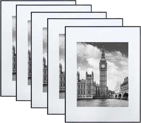 مجموعة إطارات صور سوداء تحميل أمامي مكونة من 5 قطع، عرض الصور مقاس 8x10 مع حصيرة أو 11x14 بدون حصيرة، تركيب على الحائط والطاولة in Kuwait