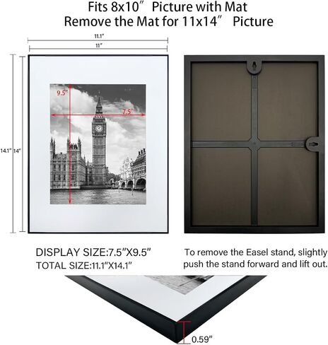 مجموعة إطارات صور سوداء تحميل أمامي مكونة من 5 قطع، عرض الصور مقاس 8x10 مع حصيرة أو 11x14 بدون حصيرة، تركيب على الحائط والطاولة in Kuwait