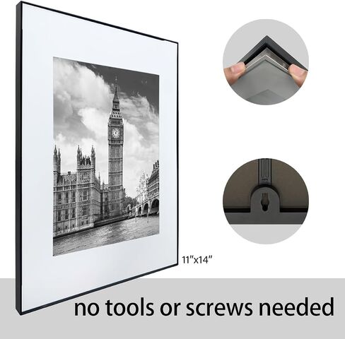 مجموعة إطارات صور سوداء تحميل أمامي مكونة من 5 قطع، عرض الصور مقاس 8x10 مع حصيرة أو 11x14 بدون حصيرة، تركيب على الحائط والطاولة in Kuwait
