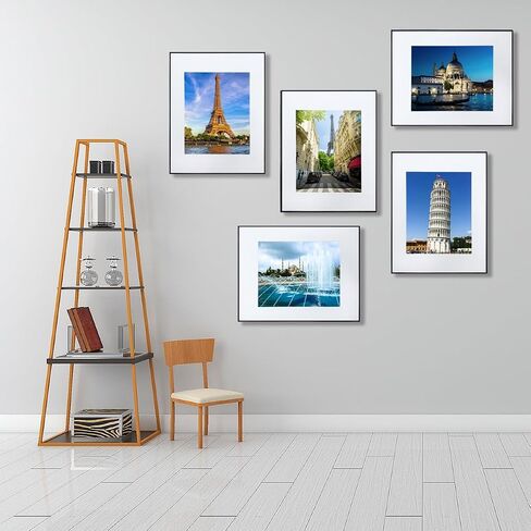 مجموعة إطارات صور سوداء تحميل أمامي مكونة من 5 قطع، عرض الصور مقاس 8x10 مع حصيرة أو 11x14 بدون حصيرة، تركيب على الحائط والطاولة in Kuwait