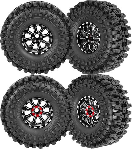 Adjustable 4 Offsets 1.9IN Beadlock Wheels & Tires for 1/10 TRX4 SCX10 Gen8 RC Crawler Car,RC 1.9 Beadlock Wheels Adjustable Rims & Rubber Tires,4Pack,Black & Red in Kuwait