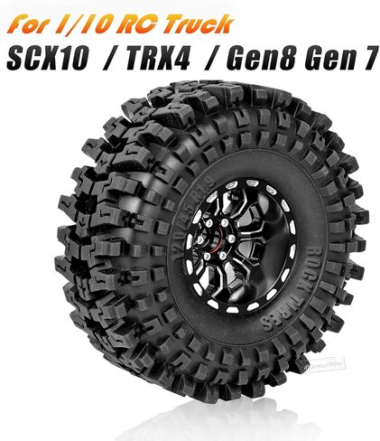 Adjustable 4 Offsets 1.9IN Beadlock Wheels & Tires for 1/10 TRX4 SCX10 Gen8 RC Crawler Car,RC 1.9 Beadlock Wheels Adjustable Rims & Rubber Tires,4Pack,Black & Red in Kuwait