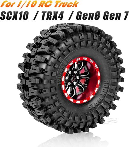 قابل للتعديل 4 إزاحات 1.9IN عجلات وإطارات Beadlock لسيارة 1/10 TRX4 SCX10 Gen8 RC الزاحفة، عجلات RC 1.9 Beadlock حواف قابلة للتعديل وإطارات مطاطية، 4 عبوات، أسود وأحمر in Saudi Arabia