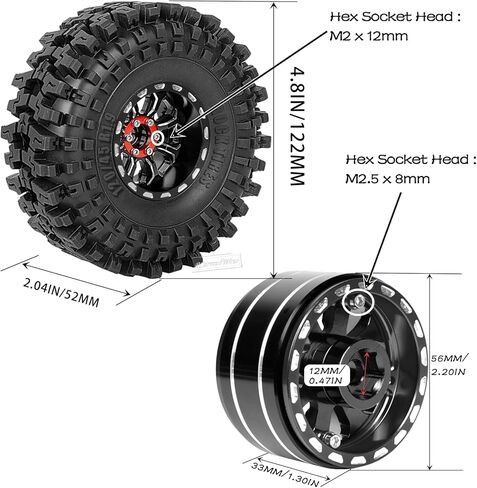 Adjustable 4 Offsets 1.9IN Beadlock Wheels & Tires for 1/10 TRX4 SCX10 Gen8 RC Crawler Car,RC 1.9 Beadlock Wheels Adjustable Rims & Rubber Tires,4Pack,Black & Red in Kuwait
