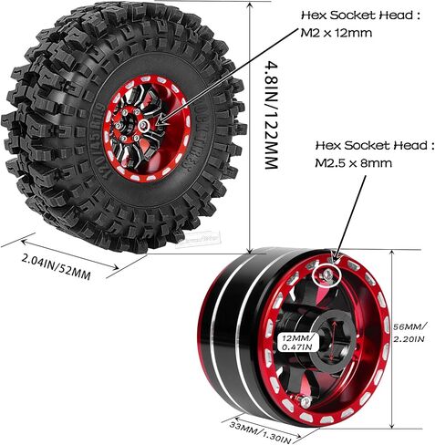 قابل للتعديل 4 إزاحات 1.9IN عجلات وإطارات Beadlock لسيارة 1/10 TRX4 SCX10 Gen8 RC الزاحفة، عجلات RC 1.9 Beadlock حواف قابلة للتعديل وإطارات مطاطية، 4 عبوات، أسود وأحمر in Saudi Arabia