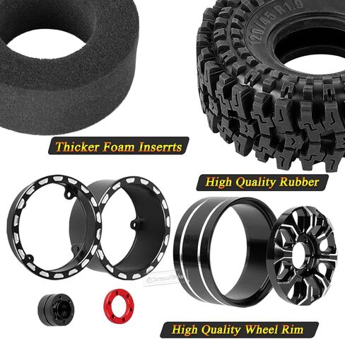 Adjustable 4 Offsets 1.9IN Beadlock Wheels & Tires for 1/10 TRX4 SCX10 Gen8 RC Crawler Car,RC 1.9 Beadlock Wheels Adjustable Rims & Rubber Tires,4Pack,Black & Red in Kuwait