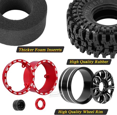 قابل للتعديل 4 إزاحات 1.9IN عجلات وإطارات Beadlock لسيارة 1/10 TRX4 SCX10 Gen8 RC الزاحفة، عجلات RC 1.9 Beadlock حواف قابلة للتعديل وإطارات مطاطية، 4 عبوات، أسود وأحمر in Saudi Arabia