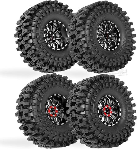 Adjustable 4 Offsets 1.9IN Beadlock Wheels & Tires for 1/10 TRX4 SCX10 Gen8 RC Crawler Car,RC 1.9 Beadlock Wheels Adjustable Rims & Rubber Tires,4Pack,Black & Red in Kuwait