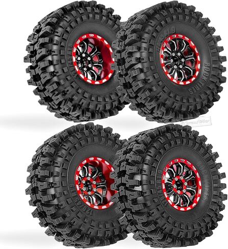 قابل للتعديل 4 إزاحات 1.9IN عجلات وإطارات Beadlock لسيارة 1/10 TRX4 SCX10 Gen8 RC الزاحفة، عجلات RC 1.9 Beadlock حواف قابلة للتعديل وإطارات مطاطية، 4 عبوات، أسود وأحمر in Saudi Arabia