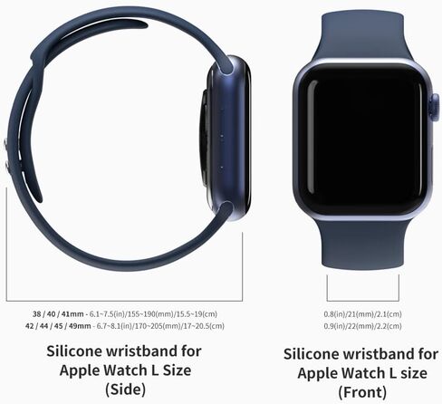 Sinjimoru Silicone Bands for Apple Watch, Adjustable Silicone Band Straps for Apple Watch Series Ultra/8/SE2/7/6/SE/5/4. Silicone Wristband for Apple Watch Size L 38/40/41/42/44/45/49mm in Saudi Arabia