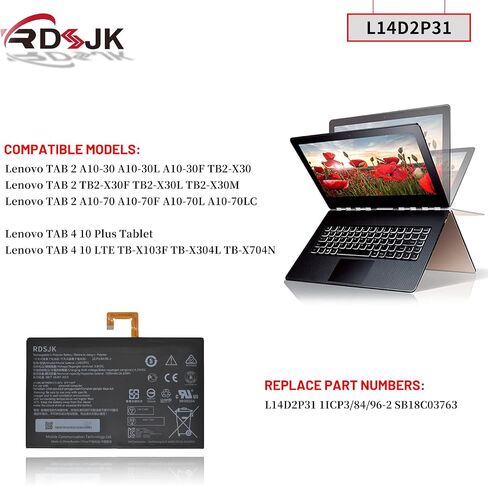 L14D2P31 بطارية كمبيوتر محمول لينوفو تبويب 2 A7600-F A10-70F Tab2 A10-30 A10-30L A10-30F A10-70 A10-70L A10-70LC 10 زائد اللوحي TB2-X30 TB2-X30F TB2-X30L TB2-X30M SB18C03763 3.8V 7000 مللي أمبير 26.6 واط في الساعة مع الأدوات in Saudi Arabia