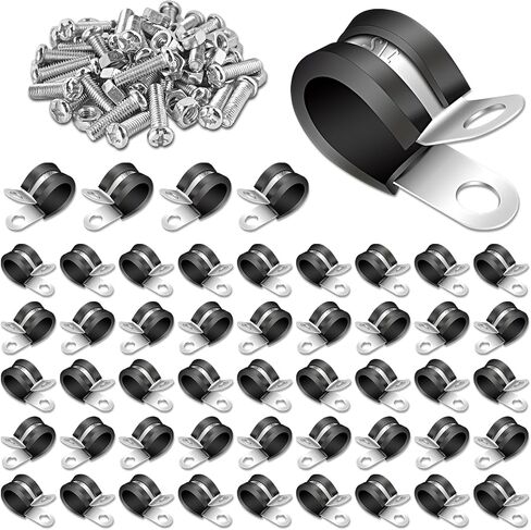 Boltigen 50 قطعة 1/2" مشابك كابلات، 304 مشبك كابلات مطلي بالمطاط من الفولاذ المقاوم للصدأ، 1/2 بوصة R نوع مشابك كابلات، مشابك أسلاك معدنية للتركيب على الأنابيب أو الأنابيب أو الأسلاك in Saudi Arabia
