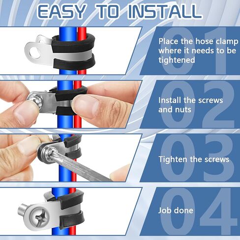 Boltigen 50 قطعة 1/2" مشابك كابلات، 304 مشبك كابلات مطلي بالمطاط من الفولاذ المقاوم للصدأ، 1/2 بوصة R نوع مشابك كابلات، مشابك أسلاك معدنية للتركيب على الأنابيب أو الأنابيب أو الأسلاك in Saudi Arabia
