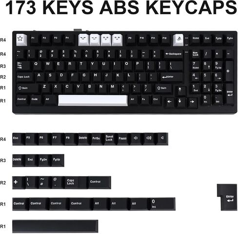WOB أسود أبيض PBT Keycaps 173 مفتاحًا Cherry Profile Doubleshot Custom Keycaps Set ISO ANSI Layout for 60% 65% 75% 95% Cherry MX Switches لوحات مفاتيح الألعاب الميكانيكية in Saudi Arabia