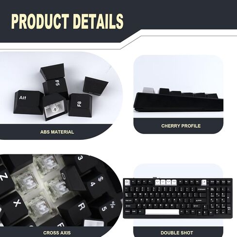 WOB أسود أبيض PBT Keycaps 173 مفتاحًا Cherry Profile Doubleshot Custom Keycaps Set ISO ANSI Layout for 60% 65% 75% 95% Cherry MX Switches لوحات مفاتيح الألعاب الميكانيكية in Saudi Arabia