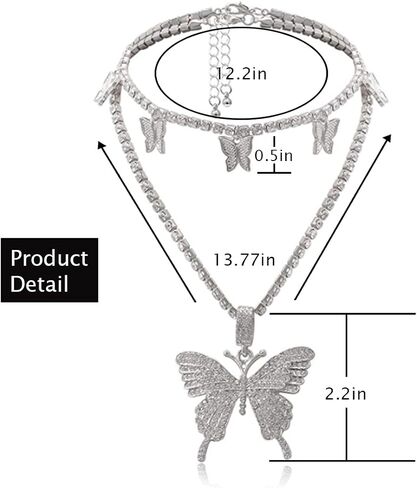 CLOACE كريستال الفراشة المختنق قلادة فضية حجر الراين قلادة القلائد سلسلة التنس سباركلي للنساء والفتيات (فراشة الطبقات (الفضة)) in Kuwait