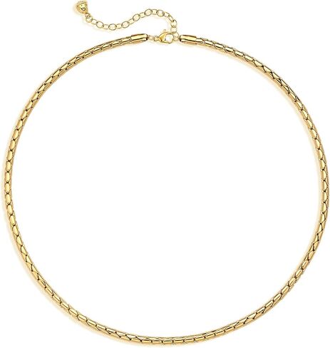 MEVECCO Gold Necklace for Women 18K Vacuum Gold Plated Mariner Chain Necklaces Flat Surface Laser Cut Chain Simple Choker Necklace for Her Jewelry Gifts in Saudi Arabia
