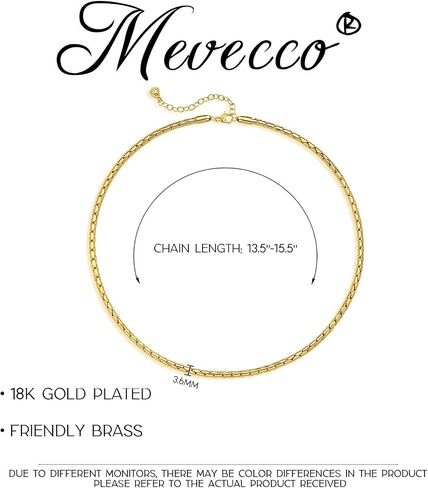 MEVECCO Gold Necklace for Women 18K Vacuum Gold Plated Mariner Chain Necklaces Flat Surface Laser Cut Chain Simple Choker Necklace for Her Jewelry Gifts in Saudi Arabia